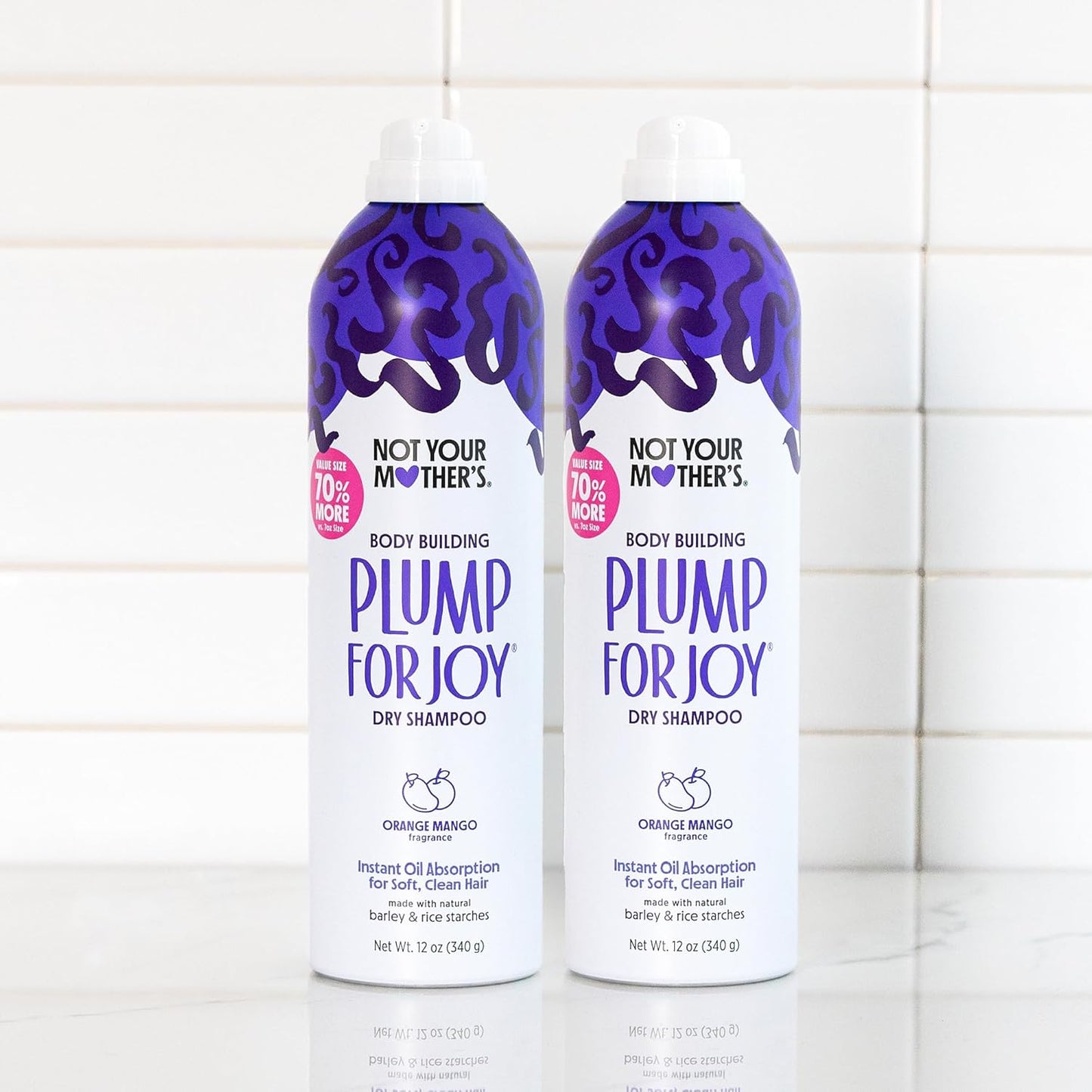 Not Your Mother's Value Size Plump for Joy Jumbo Dry Shampoo (2-Pack) - 12 oz Each - 70% More to Instantly Absorb Oil and Build Body - Orange Mango - For All Hair Types