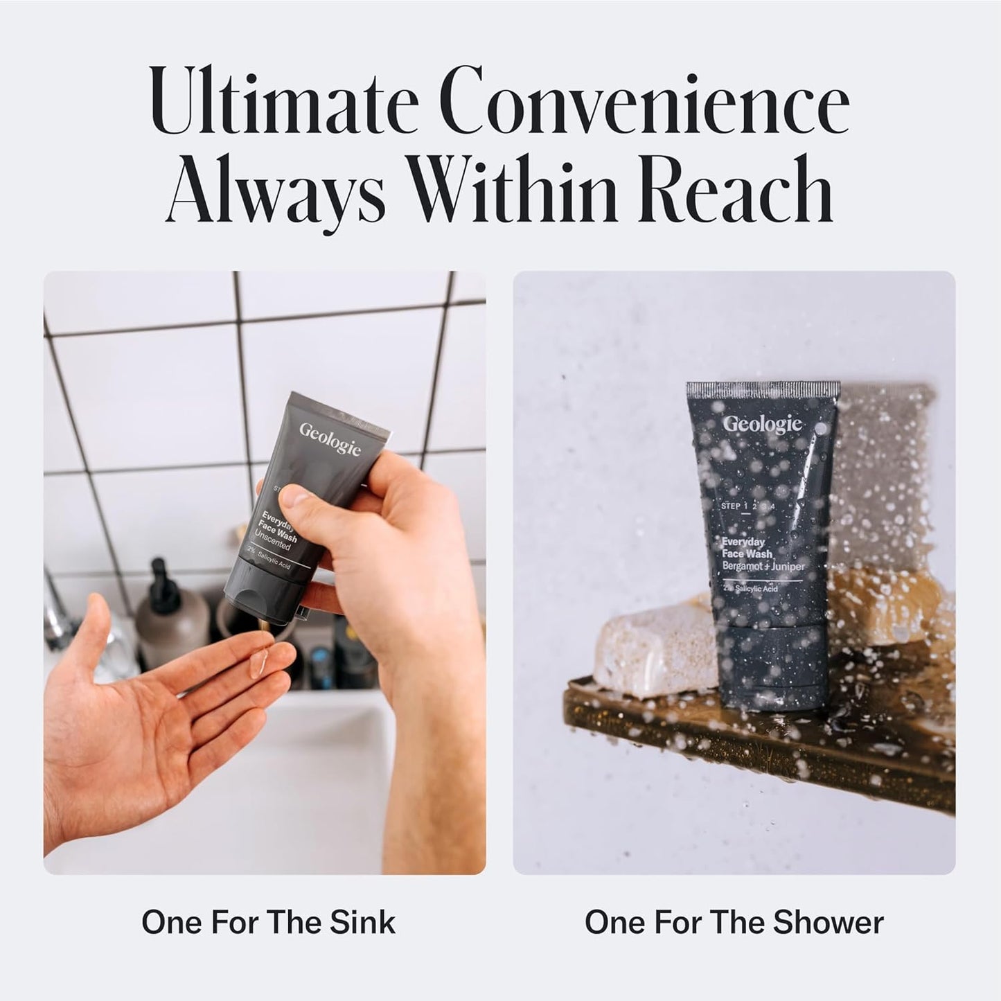 Geologie 2% Salicylic Acid Unscented Face Wash | Fragrance-Free Facial Cleanser for Men & Women | Acne & Oil Control | Non-irritating, Deep Cleansing & BHA Exfoliating Face Wash | 2-Pack