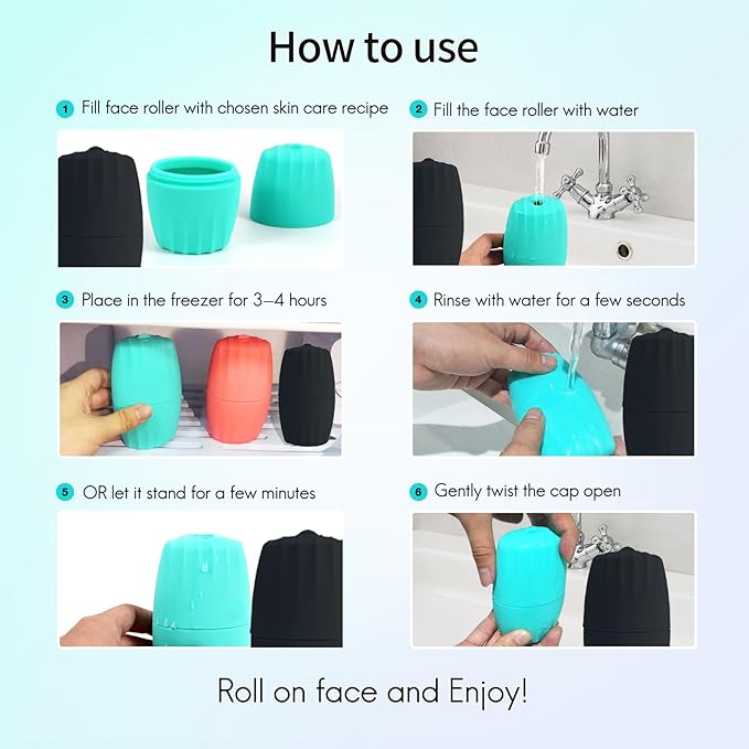 2Pack Ice Roller for Face, Qewro Silicone for Tone skin, Reusable Eye Puffiness Relief, Ice Roller Mold for Neck, Facial Roller to Remove Fine Lines Pores Anti Wrinkles (2Pack Green and Black)