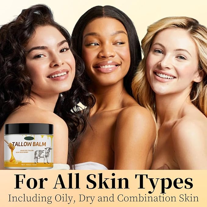 Grass Fed Beef Tallow Balm - Beef Tallow for Skin Care - Moisturizing Tallow and Honey Balm - Organic Beef Tallow for Face & Body - Antioxidant Beef Tallow Moisturizer - Body Butter for Women