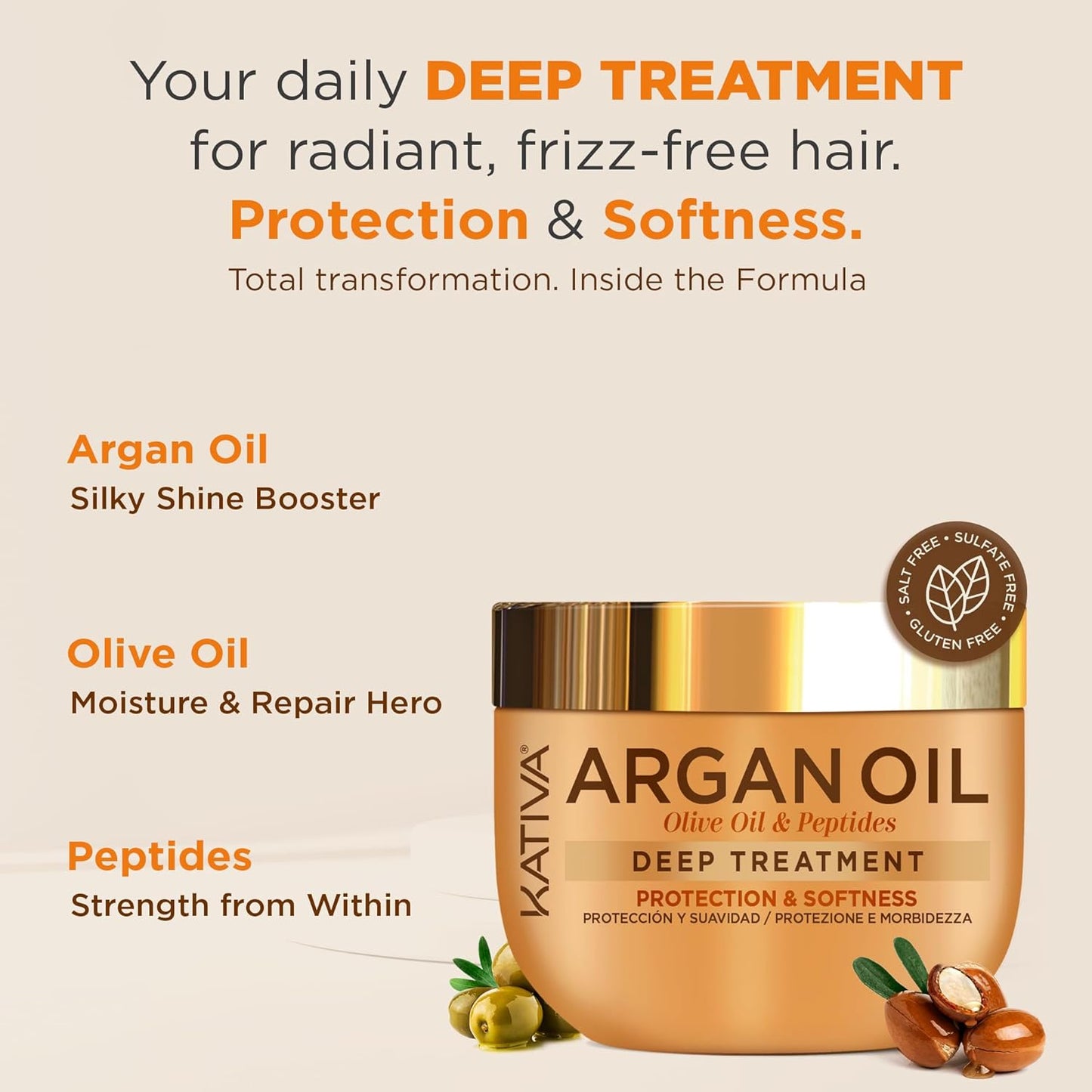 KATIVA BUNDLE 2 TREATMENTS Argan Hair Mask 10 oz – Hair Treatment Deep Repair Conditioning Argan Oil, Olive & Peptides – Deep Conditioning and Hydration for Dry Damaged Hair All Hair Types 10 oz 300ml