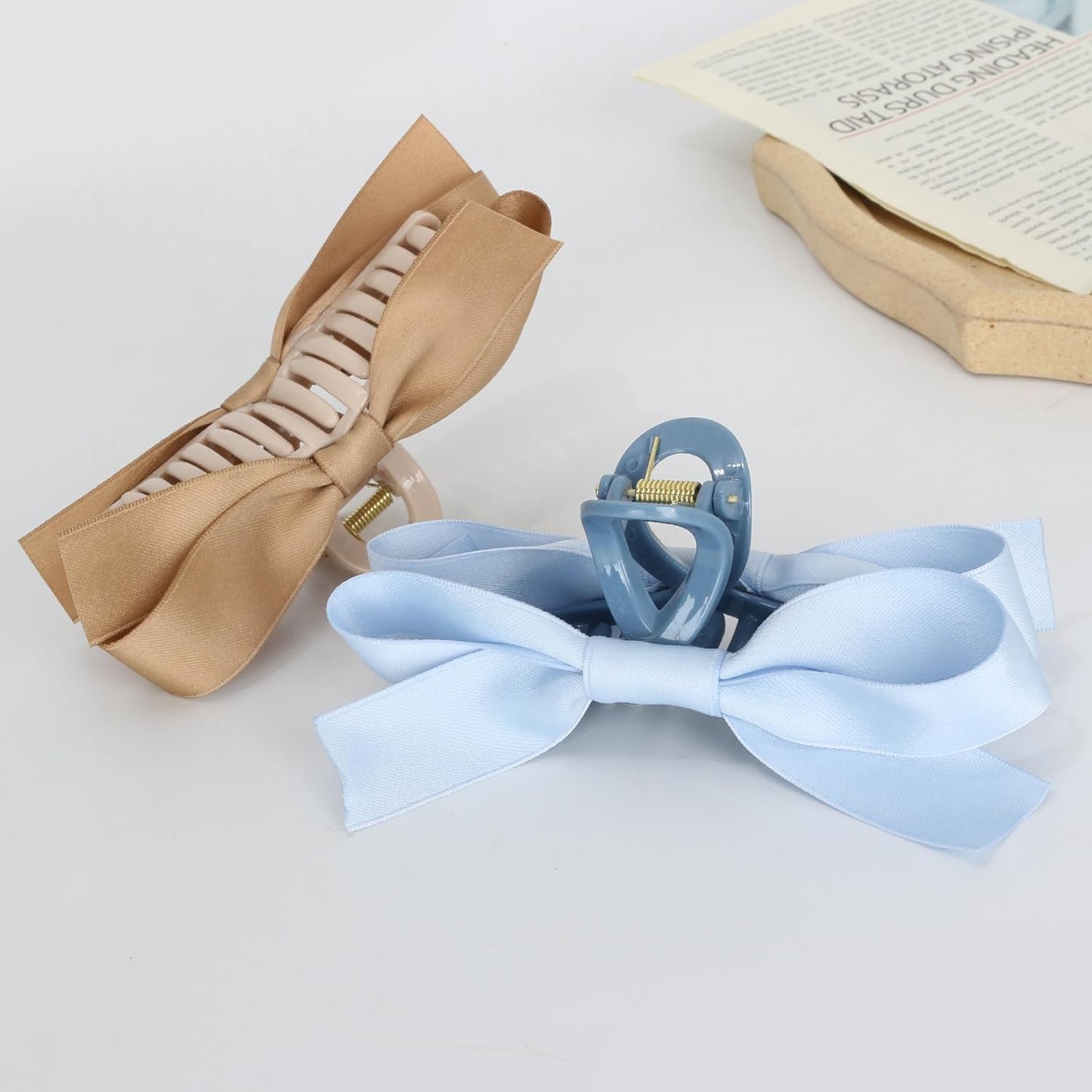 FAELBATY Women's Bow Hair Accessories - Silky Satin Clips with Knots for Thin to Thick Curly Hair, 4 Pcs