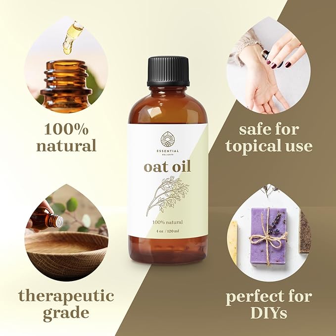 Oat Oil - Premium Undiluted Carrier Oil | for Skin, Face, Body, Hair Revitalization | Vegan & Cruelty Free (4 Fl Oz)