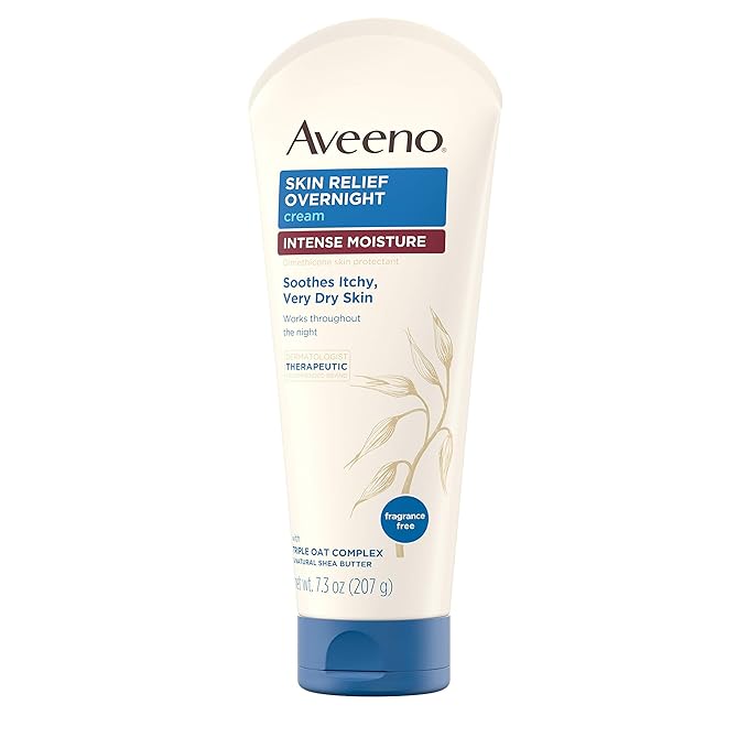 Aveeno Skin Relief Overnight Intense Moisture Cream with Triple Oat Complex & Natural Shea Butter, Therapeutic Dimethicone Skin Protectant for Dry Itchy Relief, Fragrance-Free, 7.3 oz, 3 Pack