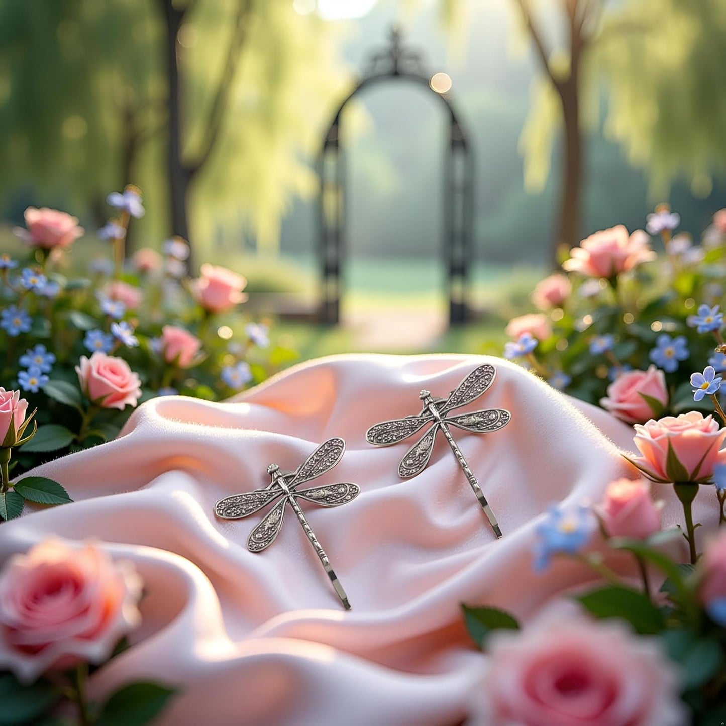 2Pcs Silver Dragonfly Hair Clip Wedding Retro Antique Barrette Bridal Headdress Color Head Wear Styling Hair Accessories for Girls Women Ladies Bobby Pins Hairpins French