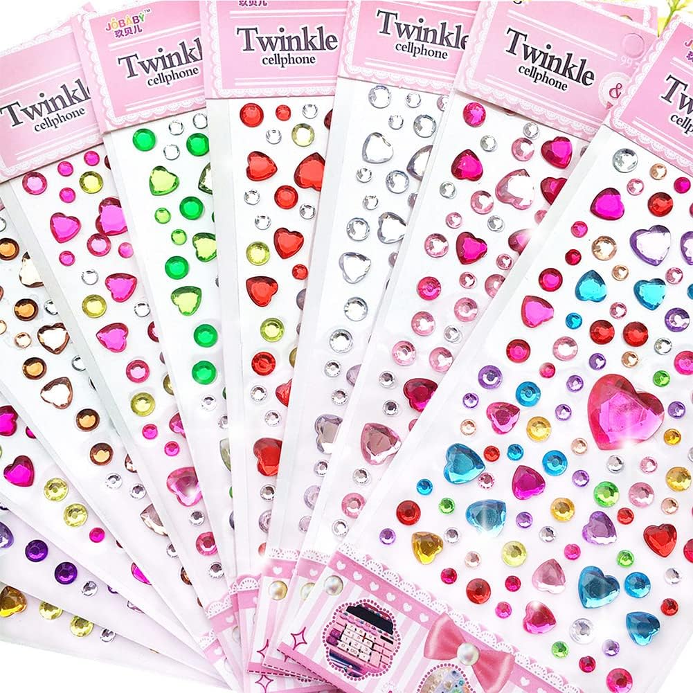 808 Pieces Heart Rhinestones Stickers Self Adhesive Flat-Back Acrylic Heart Gems Jewels Stickers for Makeup Body Eye Nail Hair Rhinestones, Wedding Valentine's Day Decor DIY Craft