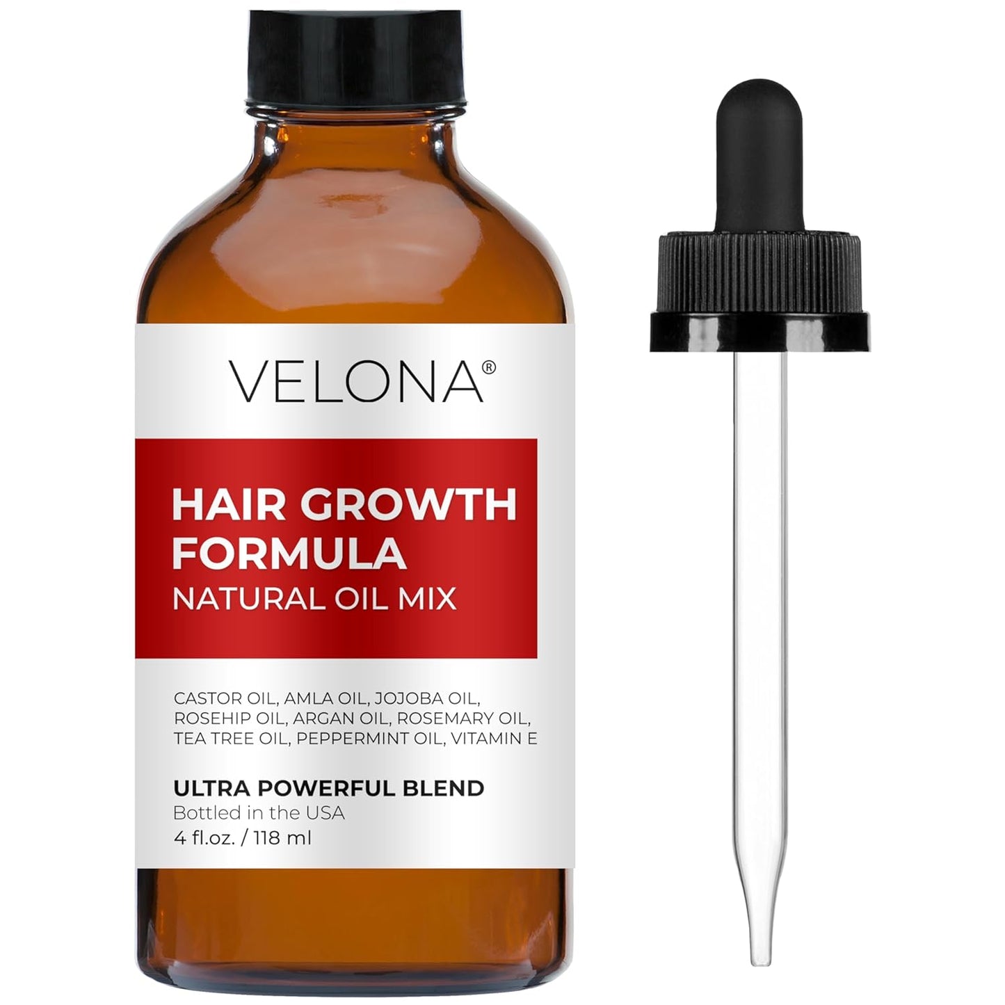 velona Hair Growth Formula - 4 oz | Castor, Amla, Jojoba, Argan, Rosemary, Peppermint, Tea Tree Oils, Vitamin E | Natural Mix with Organic Carrier and Essential Oils