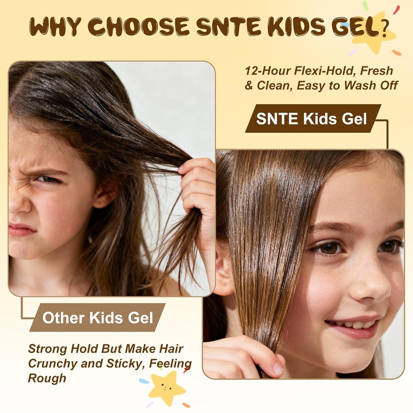 Samnyte Hair Gel for Kids, Baby Hair Gel Fly Away Hair Tamer, Styling Gel - Vitamin E Moisturize and Nourish, Flexible Hold Designed for Boys & Girls 3.4 Fl Oz