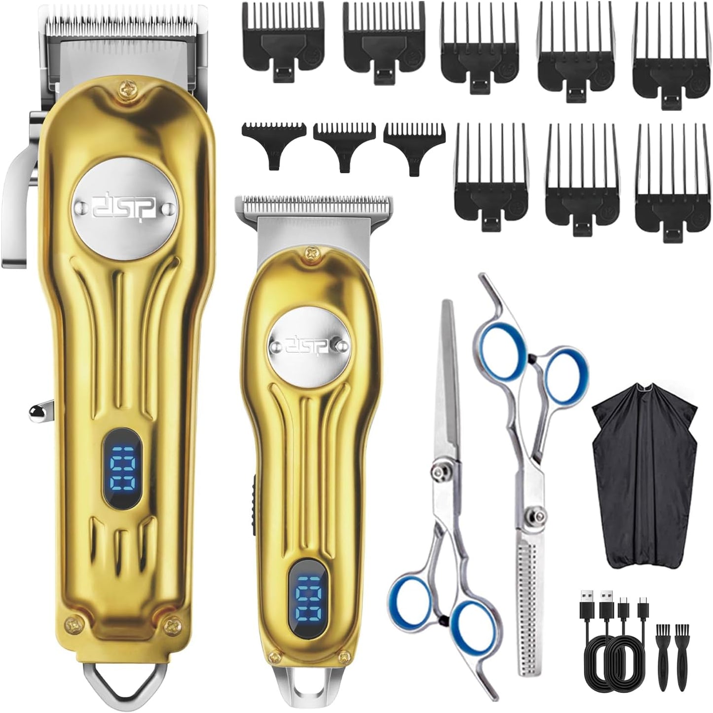 DSP Professional Hair Clipper for Men, Clipper and Trimmer Set - Electric Clipper for Hair Cutting, Cordless Barber Clipper Set with LED Display for Men Gift (Gold)