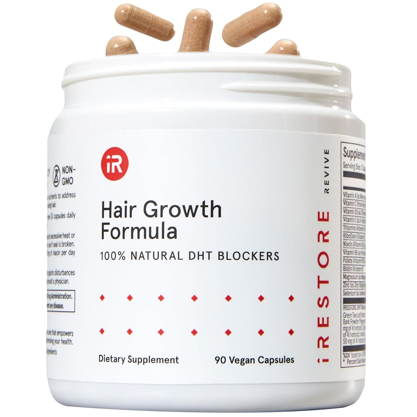 iRestore Max Growth Bundle includes our Hair Growth Formula Supplement, Growth Activator Serum, Thickening Shampoo, and Conditioner to Combat Thinning and Promote Growth