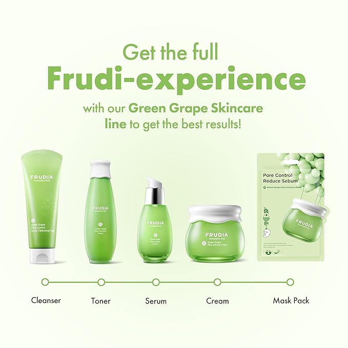 FRUDIA Green Grape Pore Control Face Mask Sheets (10 Pack), Korean Face Masks with 60% Green Grape Extract, Tannin Pore Complex & Anti Sebum P for Hydrating & Pore Minimization