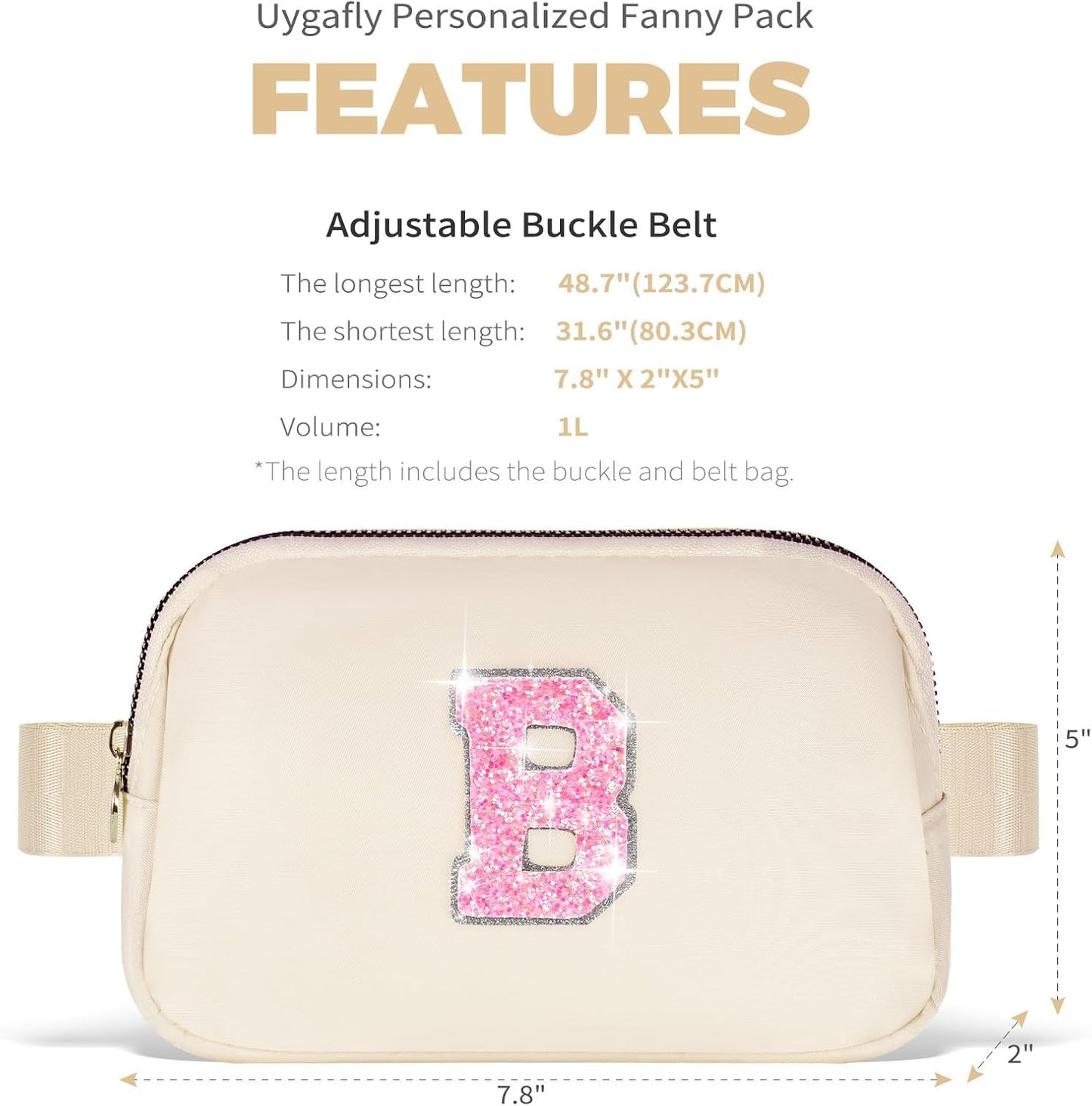 Fanny Pack Belt Bag Crossbody Bags with Initials Letter Patch Trendy Stuff for Teens Cute Stuff Birthday Gifts for Teenager Girls | Khaki,Initial B