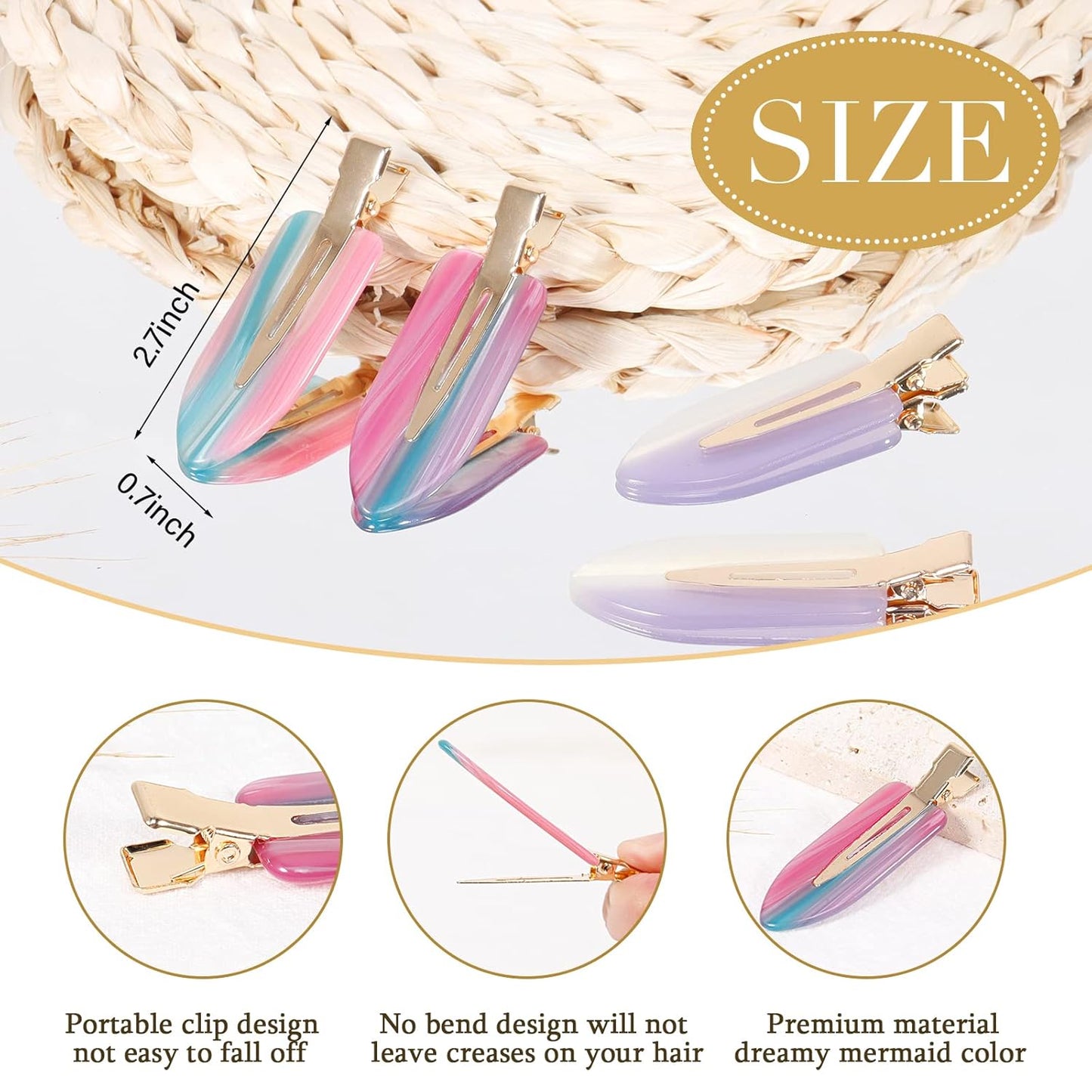 KesaPlan 10PCS No Bend Hair Clips, Acrylic Resin No Crease Hair Clips for Styling, Colorful Creaseless Flat Duckbill Hair Barrette for Makeup Hairstyle Accessories for Women Girls Gifts