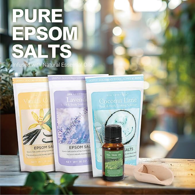 Epsom Salts for Soaking, Spa Luxetique Bath Salts for Women Gifts Set with Lavender, Vanilla and Coconut Scent Bath Set with Tea Tree Oil Gifts for Mom Mother's Day Gifts