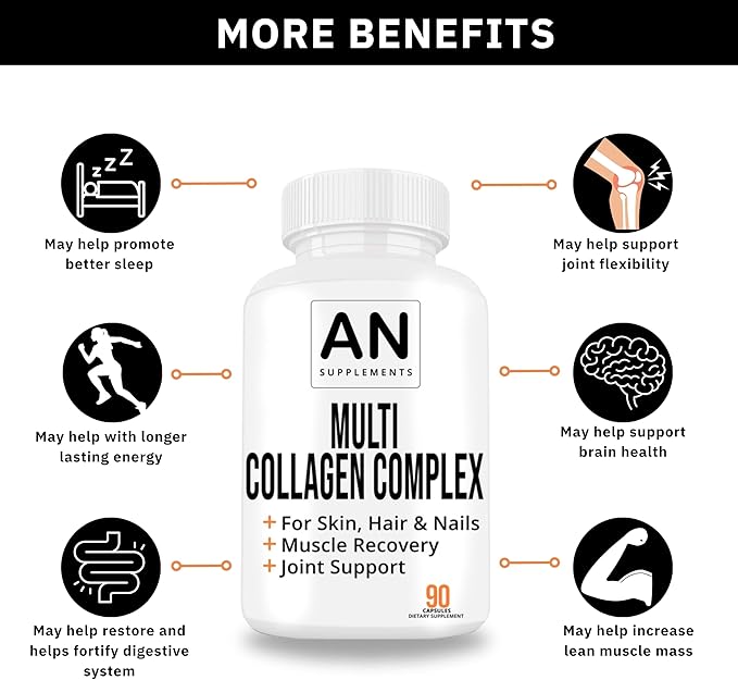 Multi Collagen Complex Capsules - Type I, II, III, V, & X - Collagen Protein Blend for Hair, Skin, Nails & Joints - Collagen Pills for Men & Women - 90 Collagen Capsules