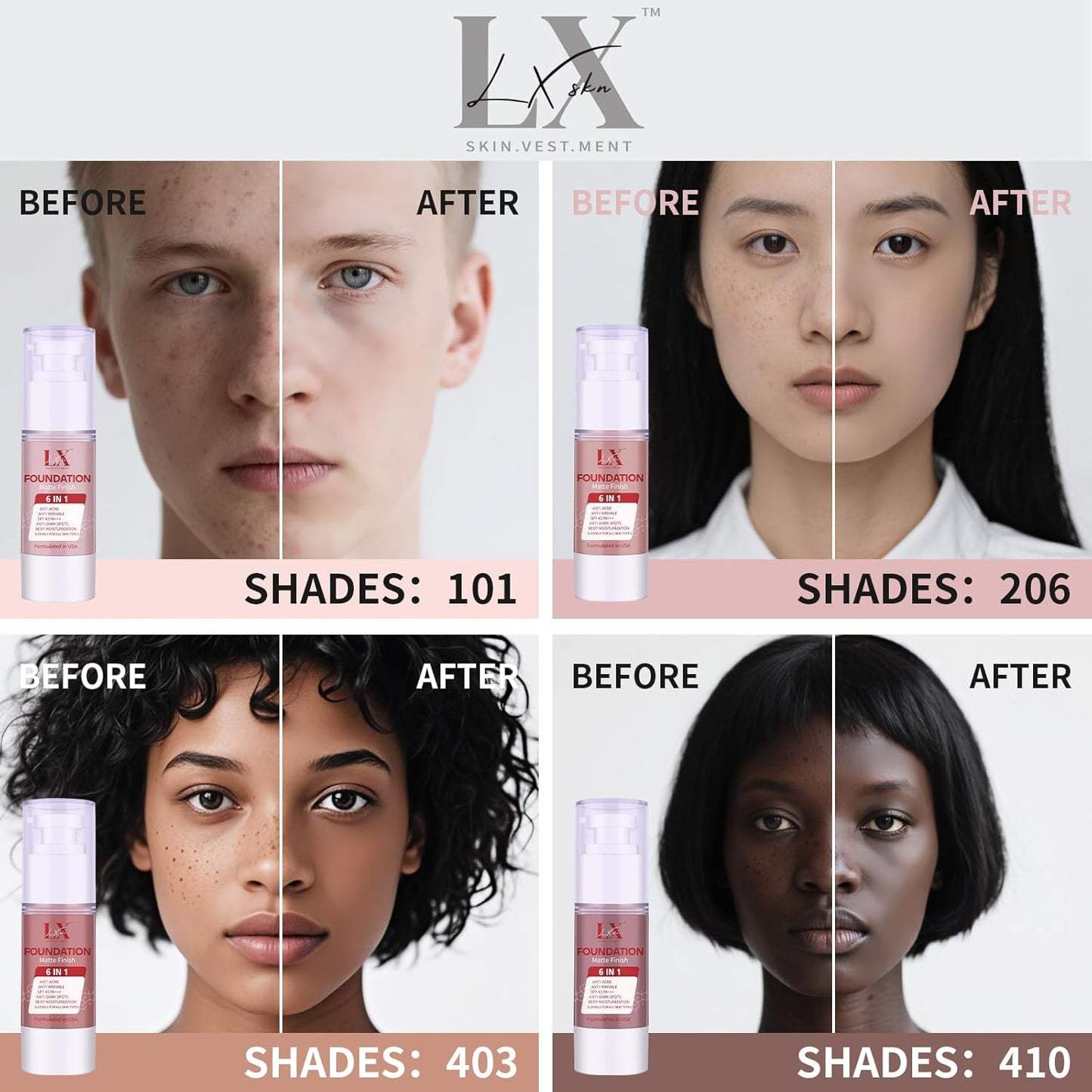 6-in-1 Makeup Infused with 1% Hyaluronic Acid- Matte + Poreless Liquid Foundation For A Glowing & Soft-Focus Look, Suitable for All Skin Types (108 Light, 6-in-1 Makeup Foundation)