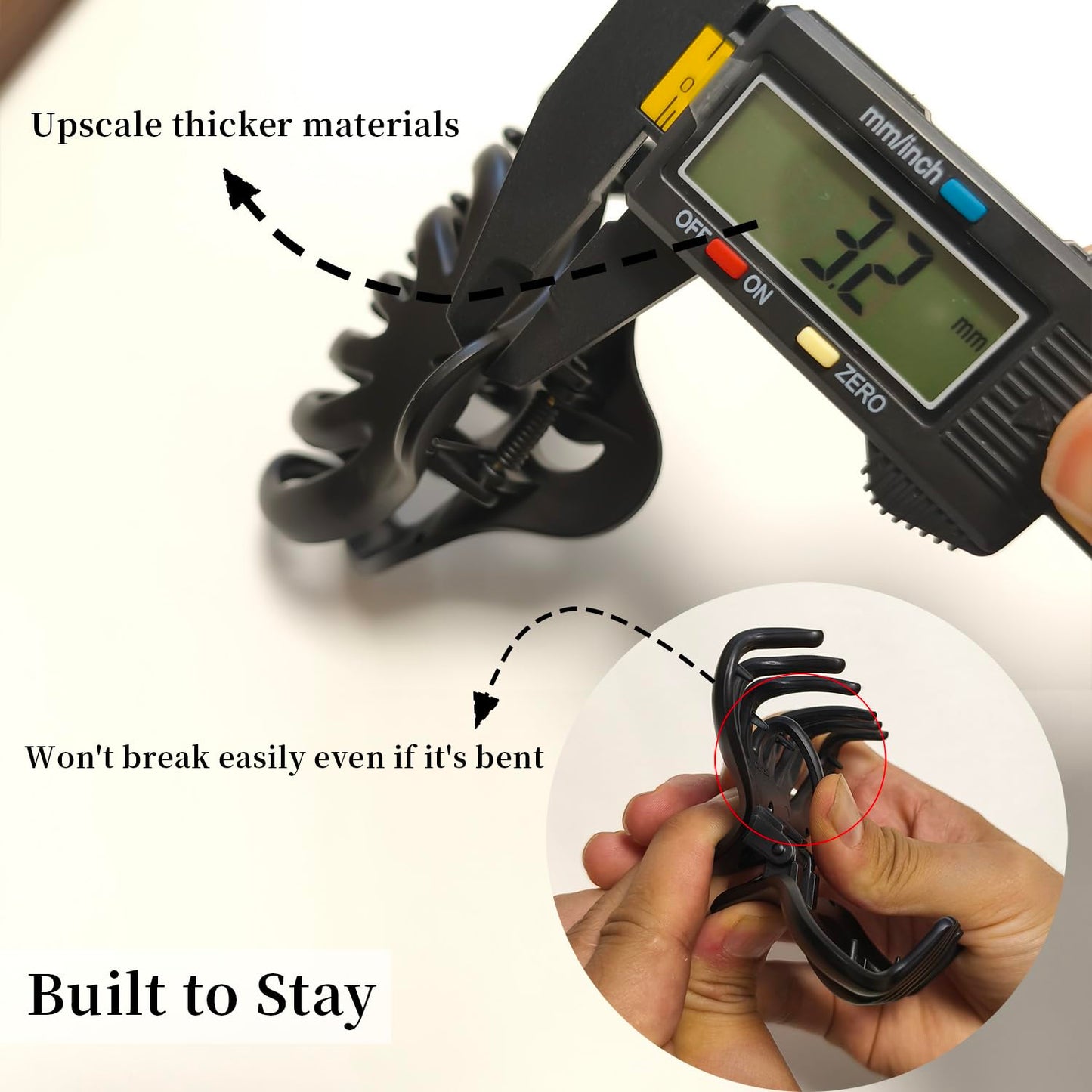 3.5 Inch Hair Claw Clips, Unbreakable No Slip Matte Claw Clip for Women's Thin & Medium Thick Fine Hair, 3 Pack