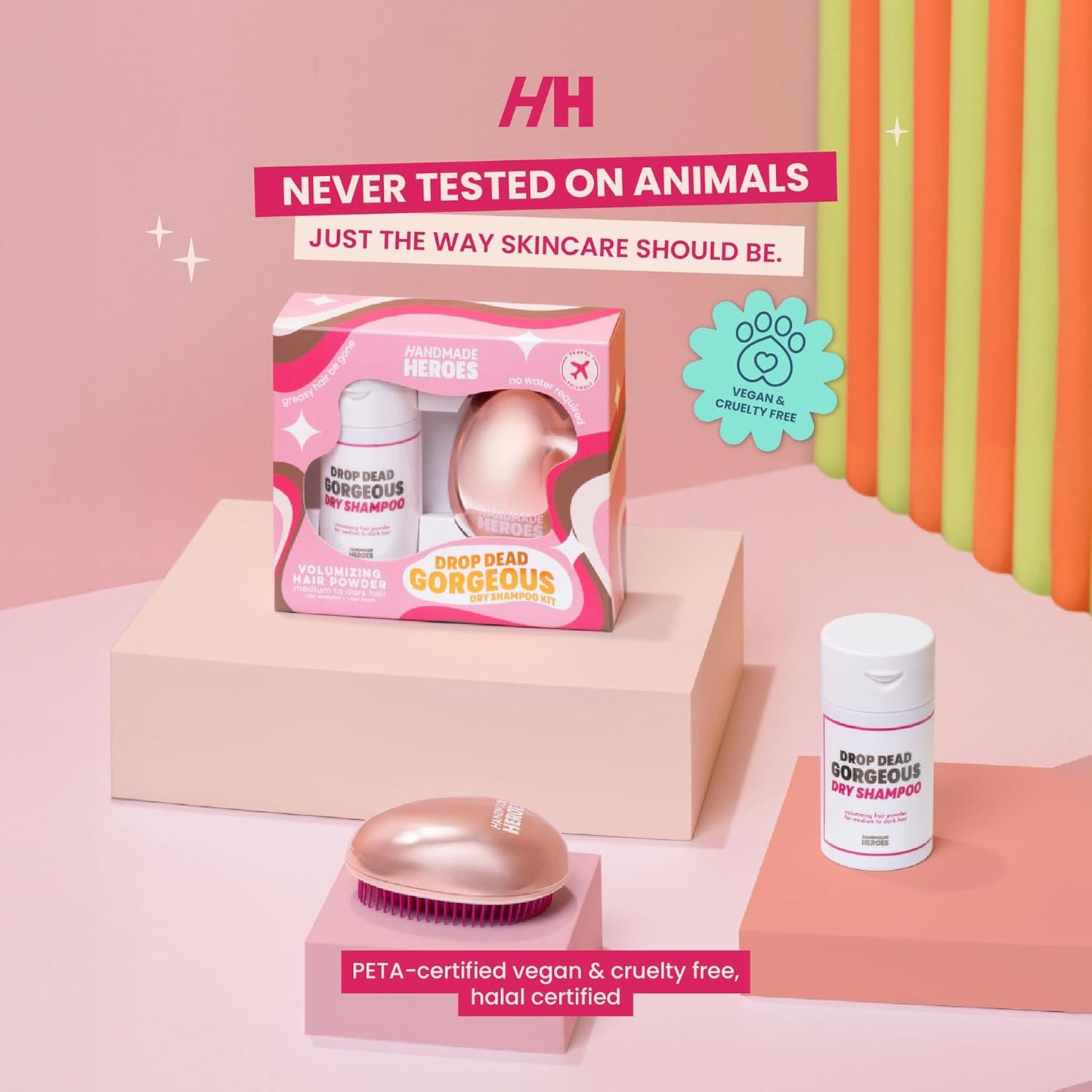 Handmade Heroes Non Aerosol Dry Shampoo Volume Powder 100% Natural & Vegan Volumizing Hair Powder For Light Hair and Blonde (Dry Shampoo and Brush Kit)