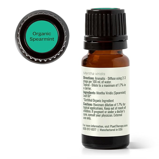 Plant Therapy USDA Certified Organic Spearmint Essential Oil 10 mL (1/3 oz) 100% Pure, Undiluted, Therapeutic Grade