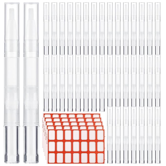 Homaisson 100 Pack 3ml Transparent Twist Pen with Stickers, Empty Cuticle Oil Pen Refillable Nail Oil Pens with Brush Tip, Empty Cosmetic Lip Gloss Tubes, Clear Eyelash Growth Liquid Containers