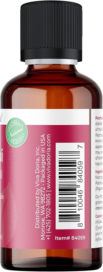 Viva Doria Patchouli Essential Oil, 100% Pure, Natural Essential Oil, Undiluted, for Aromatherapy | Food Grade, 30 mL (1 Fluid Ounce)