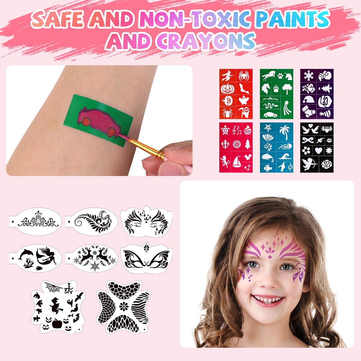 Face Painting Kit Professional Face Body Paint Oil Palette 36 Colors Include 8 UV Glow Colors Brushes Glitter Gel Sponges Facepaint Sticks Gems Stickers For Kids and Adult