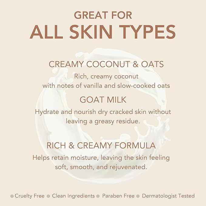 Dionis Goat Milk Skincare Creamy Coconut & Oat 8.5oz Hydrating Body Lotion and 3.3oz Hand & Body Moisturizing Travel Size Cream Bundle, Natural Ingredients, Made in the USA, Cruelty Free, Paraben Free