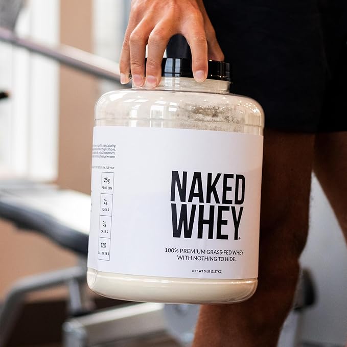 Naked WHEY 5LB 100% Grass Fed Unflavored Whey Protein Powder - Only 1 Ingredient, Undenatured - No GMO, Soy or Gluten - No Preservatives - Promote Muscle Growth and Recovery - 76 Servings