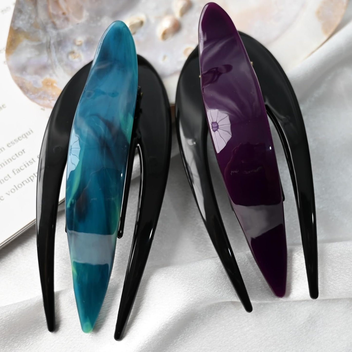 Handmade Celluloid French Design Tortoise Shell Barrettes Side-slide Opening Duck Luxury Fashion Accessories Hair Clip Claw for Women (peacock green)