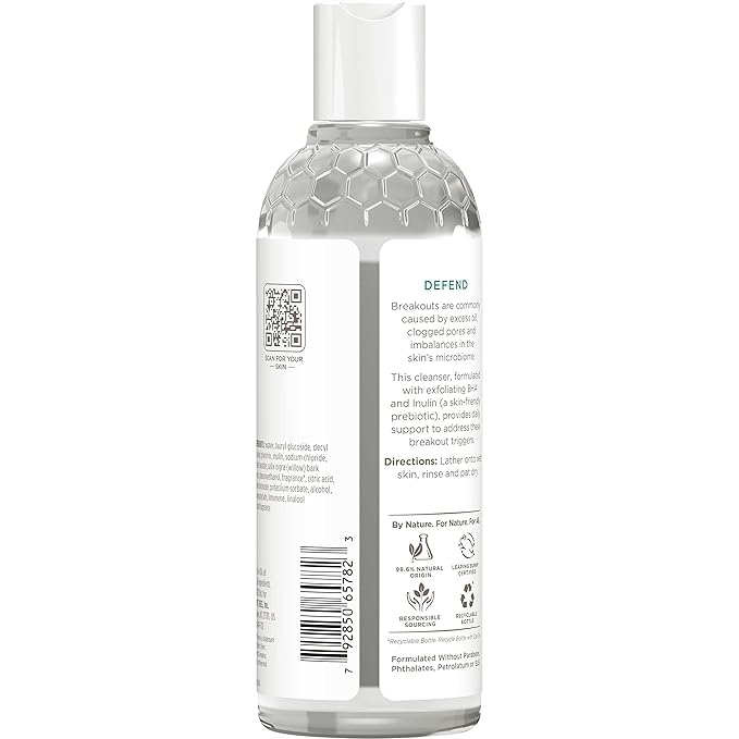 Burt’s Bees Foaming Face Wash, BHA Breakout Defense Cleanser for All Skin Types, Washes Away Impurities & Excess Facial Oil, With a Prebiotic, 8 Oz.