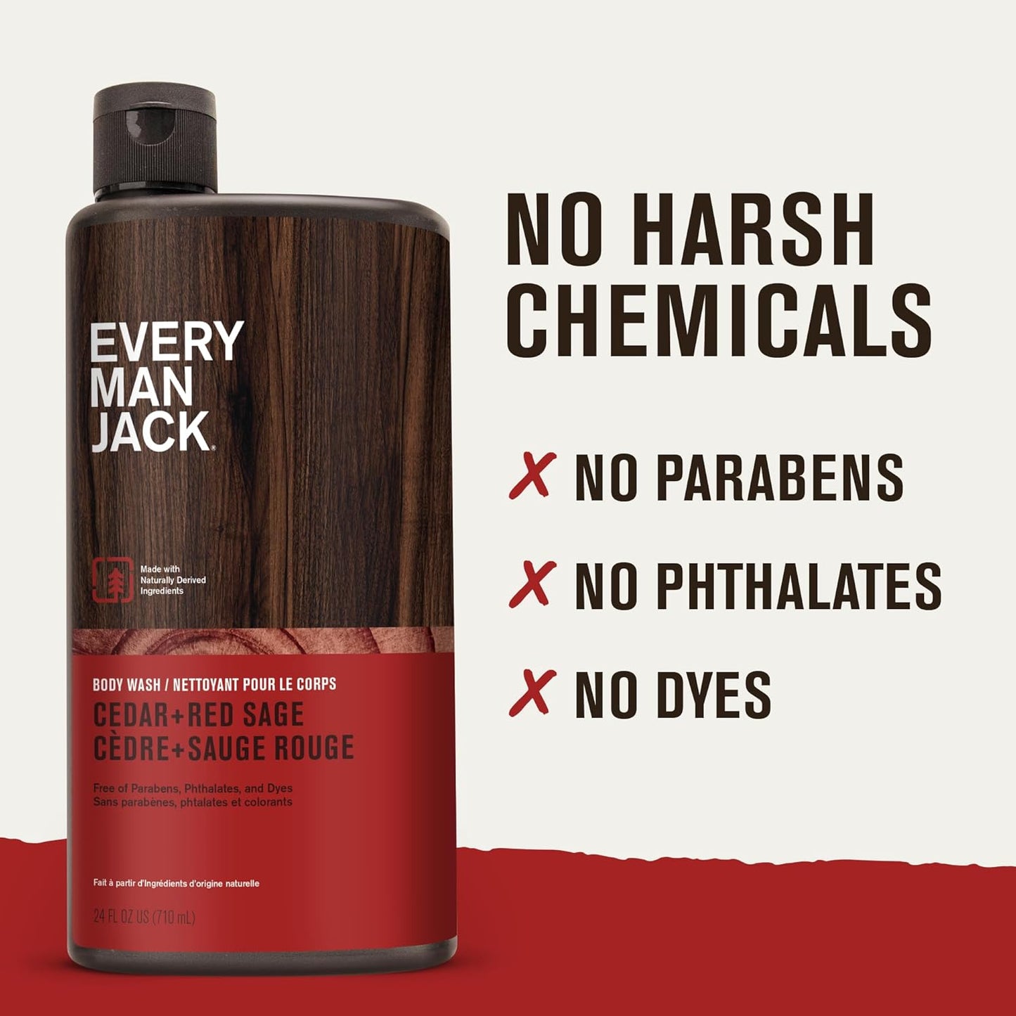 Every Man Jack Nourishing Cedar + Red Sage Mens Body Wash for All Skin Types - Naturally Derived Ingredients - Cleanse and Hydrate Skin with Coconut and Glycerin - 24oz 2 Bottles