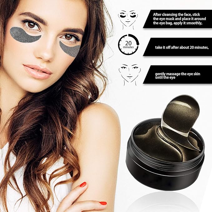 Under Eye Patches, Eye Mask Black Pearl, Puffy Eyes Dark Circles Brighten Treatments, 60PCS Collagen Under Gel Pad for Lighten Wrinkles Anti-Aging, Fine Lines Eye Bags Women Men