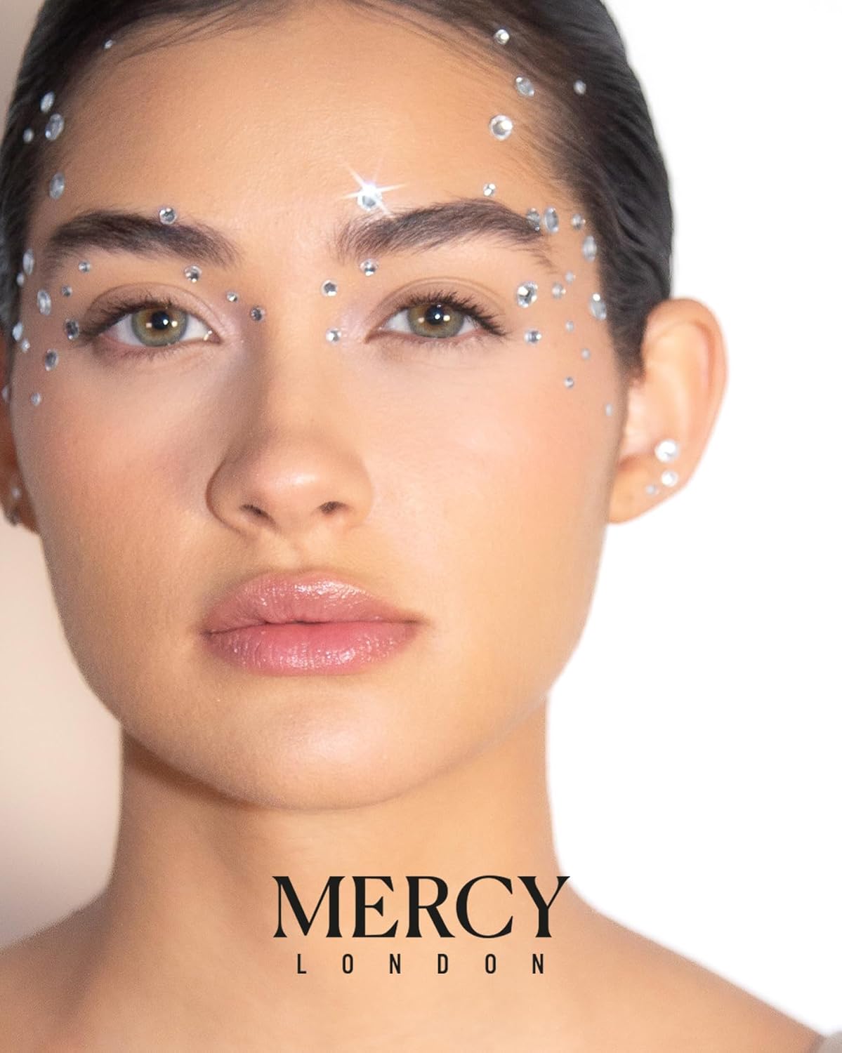 MERCY LONDON Face Gems in Clear, 866 Self Adhesive Makeup Face Gem Stickers, 4 Sheets, Reusable Eye Gems, DIY Face Gems