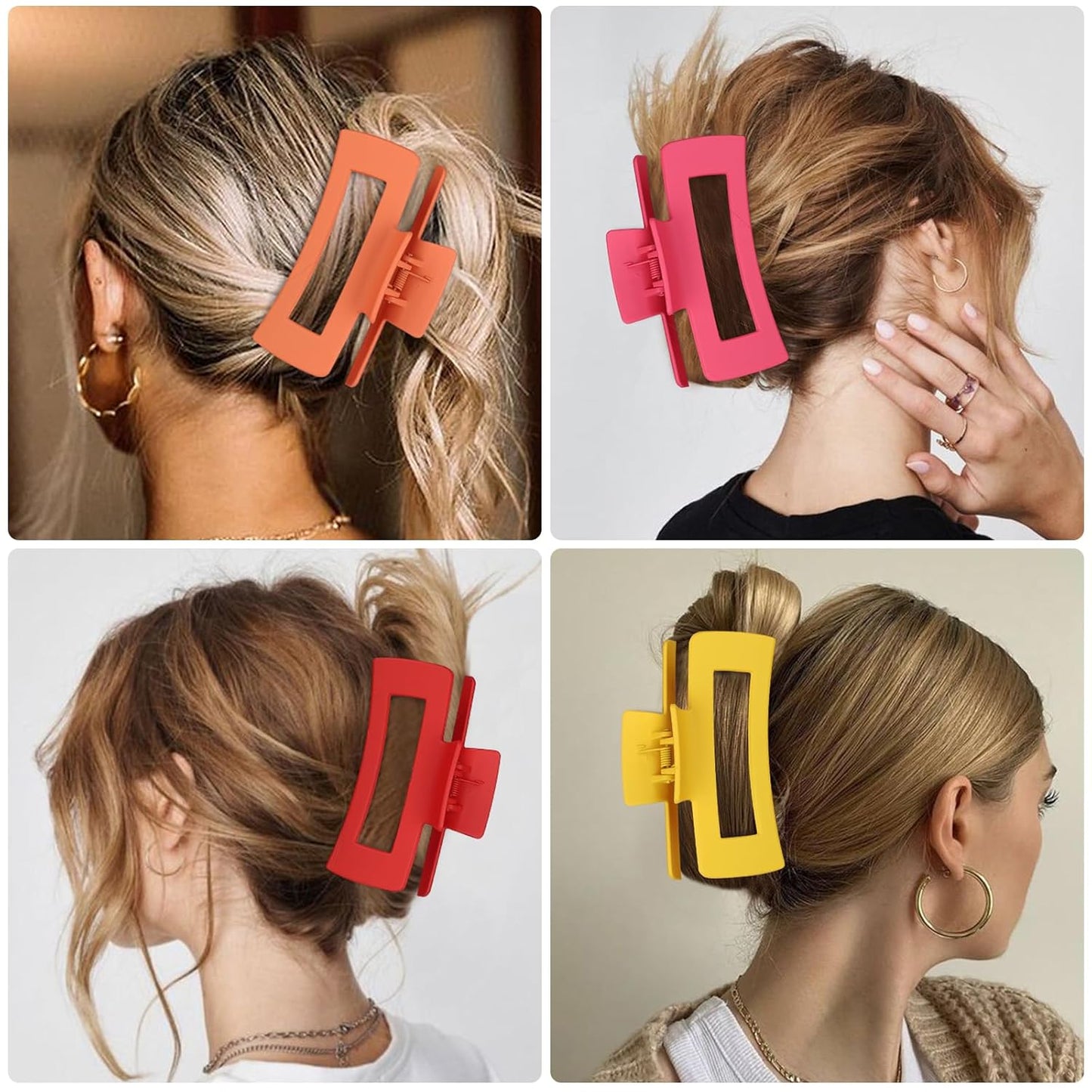 Dopamine 4.1 Inch Large Rectangle Big Hair Claw Clips - 8 Pcs, Non-Slip Acrylic Banana Jaw Clips for Thick Hair - Women & Girls