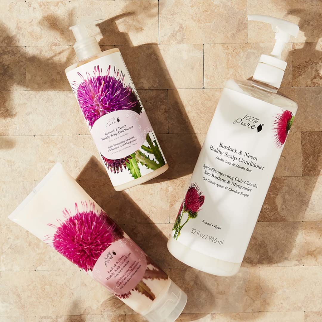 100% PURE Burdock and Neem Healthy Scalp Purifying Conditioner Moisturizing Detox for Dry, Damaged Hair with Kelp Replenishing Itchy, Flaky Scalp Hydration for Women & Men - 8 Fl Oz