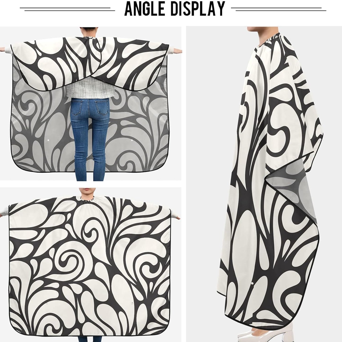 visesunny Barber Cape Black Background Pattern2 Polyester Hair Cutting Salon Cape Apron Anti-Static Haircut Water-Resistant Shaving Cloth Beard Shaving Bib Hairdressing Cape