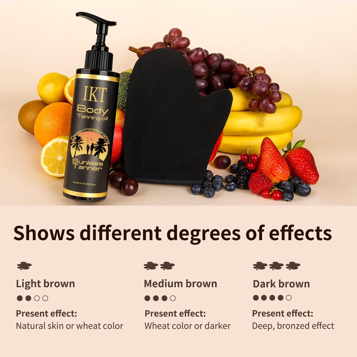 FUNAN Self Tanner Tanning Oil Kit, Deep Moisturizing Sunless Tanner with Application Mitt, Even & Natural Bronzing Self Tan for Face & Body, 3.38 fl oz