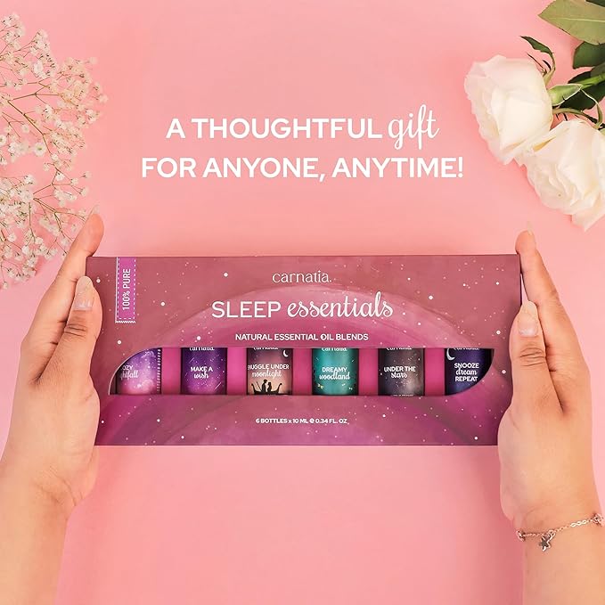 Carnatia Sleep Essentials Essential Oil Set – 100% Pure & Natural Aroma Blends for Deep Sleep, Stress Relief & Relaxation | Calming Oils for Diffusers, Pillows & Bedtime Routines