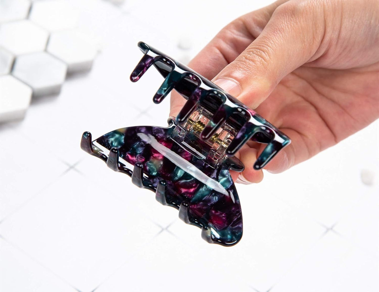 Handmade Celluloid Acetate French Design Barrettes Tortoise Shell Claws Hair Claw Luxury Fashion Accessories Hair Clip for Women (Black)