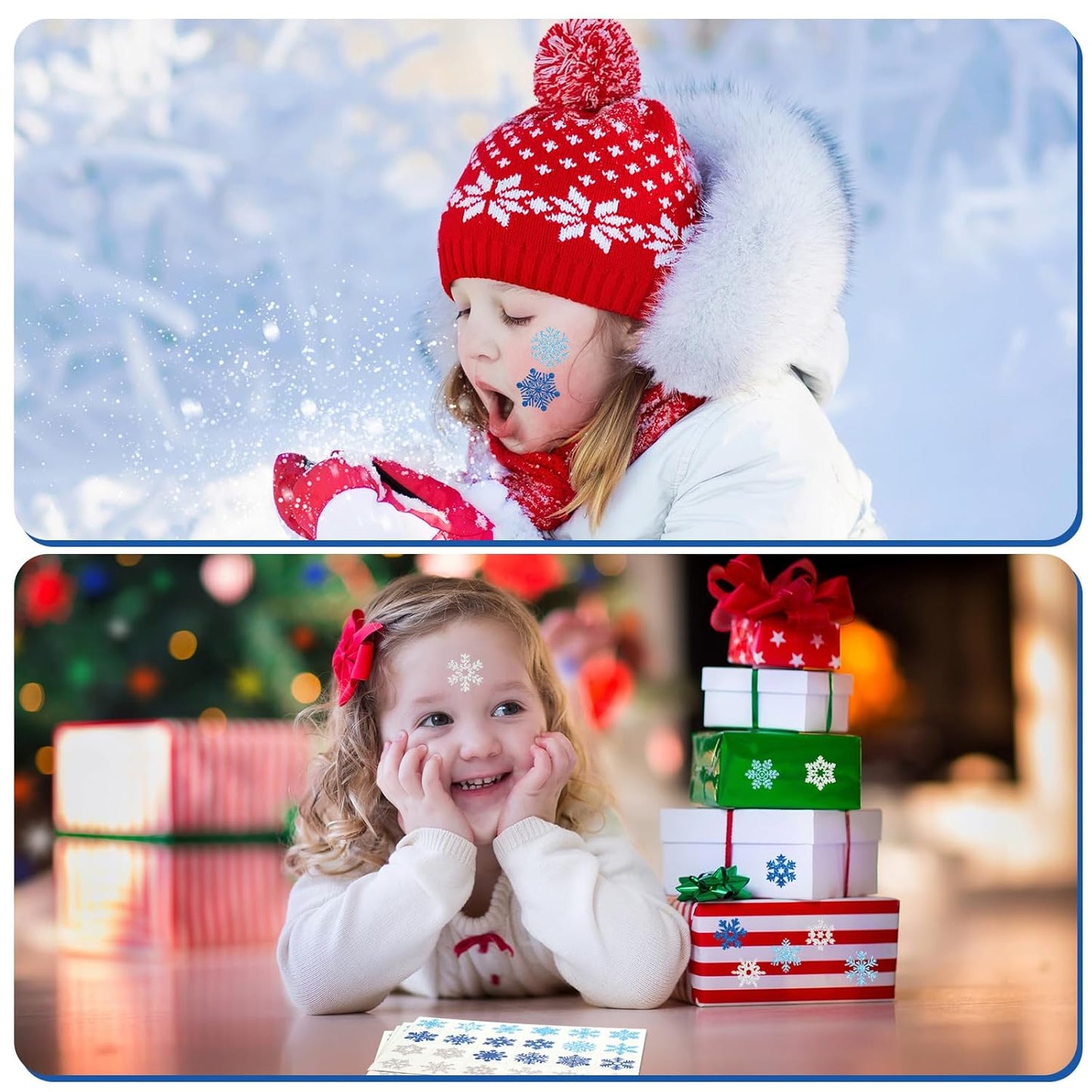 Nosiny 240 Pcs Temporary Tattoos - Winter Snowflake Glitter Tattoos Blue Silver Snowflake Sticker Tattoo Winter Apparel Accessories for Body Face Kids Women Party Favors