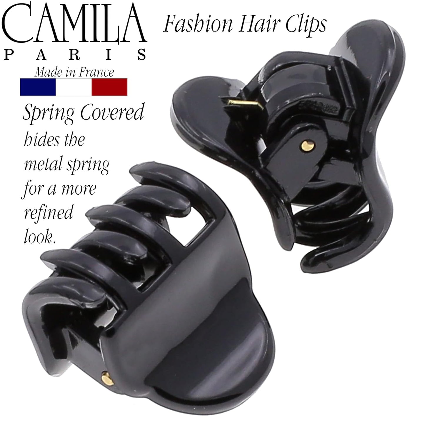 Camila Paris CP3288 French Hair Clip for Women, Set of 2 Small Black Girls Hair Claw Clips Fashion Durable Hair Accessories for Women, Luxury Ladies Strong Hold No Slip Grip Clamp, Made in France