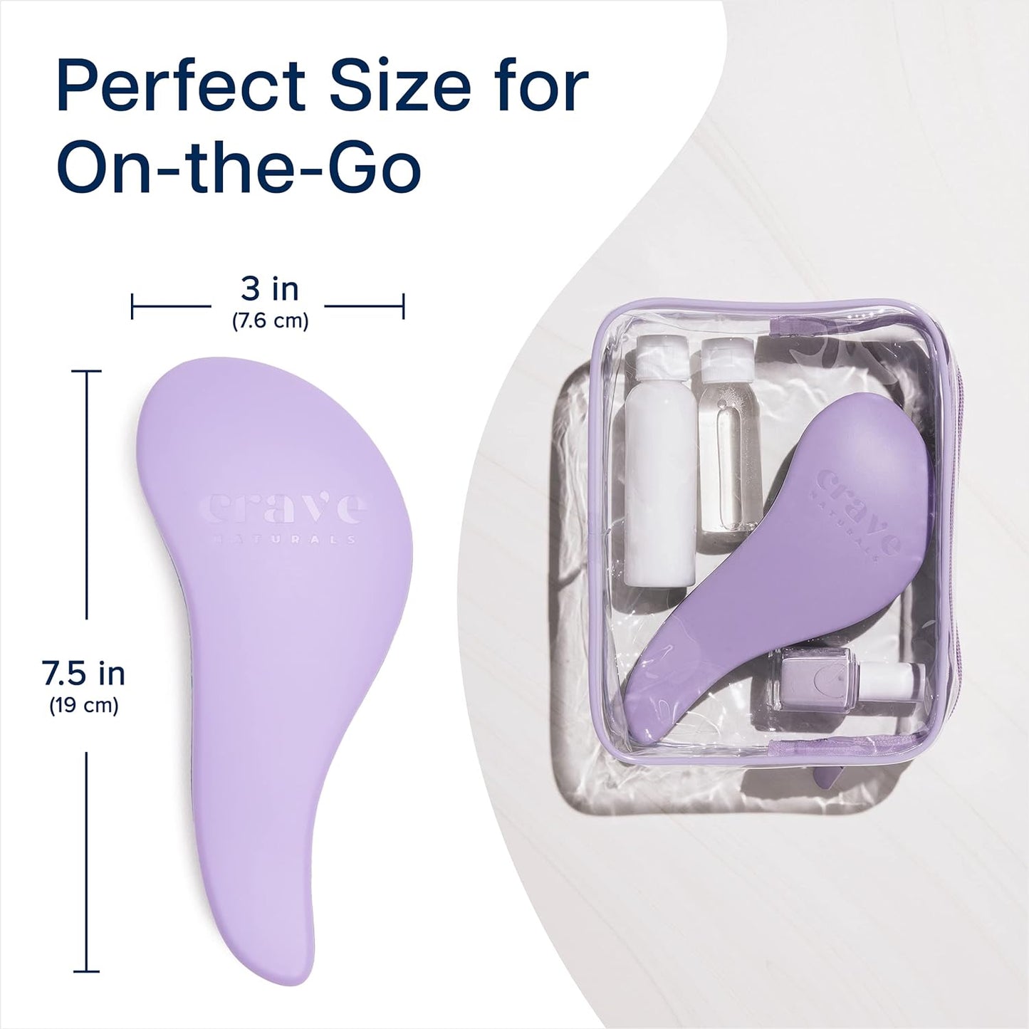 Crave Naturals Glide Thru Hair Brush - Detangler Brush for Curly, Straight, Wet or Dry Hair - Gentle Detangling Brushes for Adults, Kids, Toddlers - Hair Accessories for Women, 7.5x3" - Purple