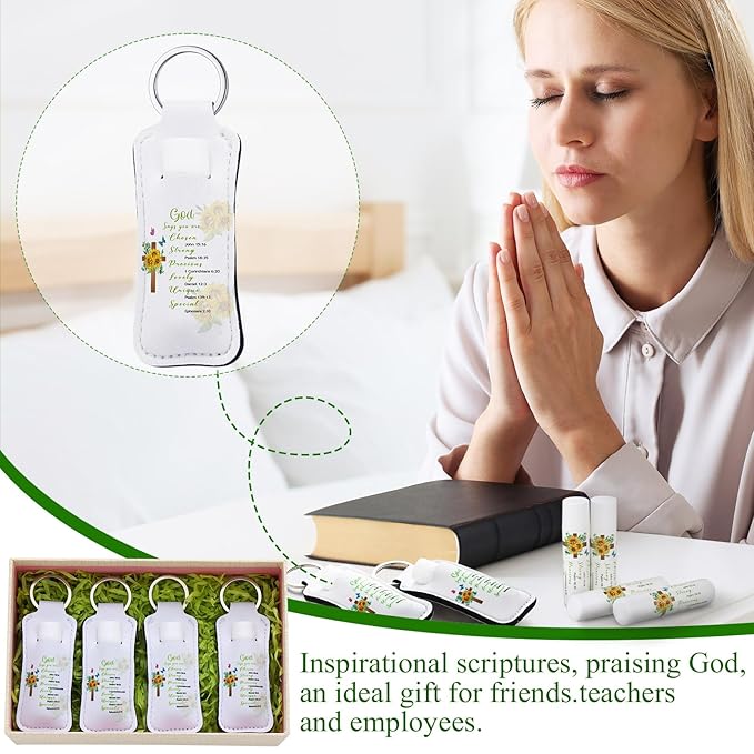 18 Sets Christian Gifts for Mom Bulk Women Church Gifts Scripture Bible Verse Lip Balms Lipstick Holder Keychains Faith Religious Inspirational Party Favors for Teacher Mother(Bible)