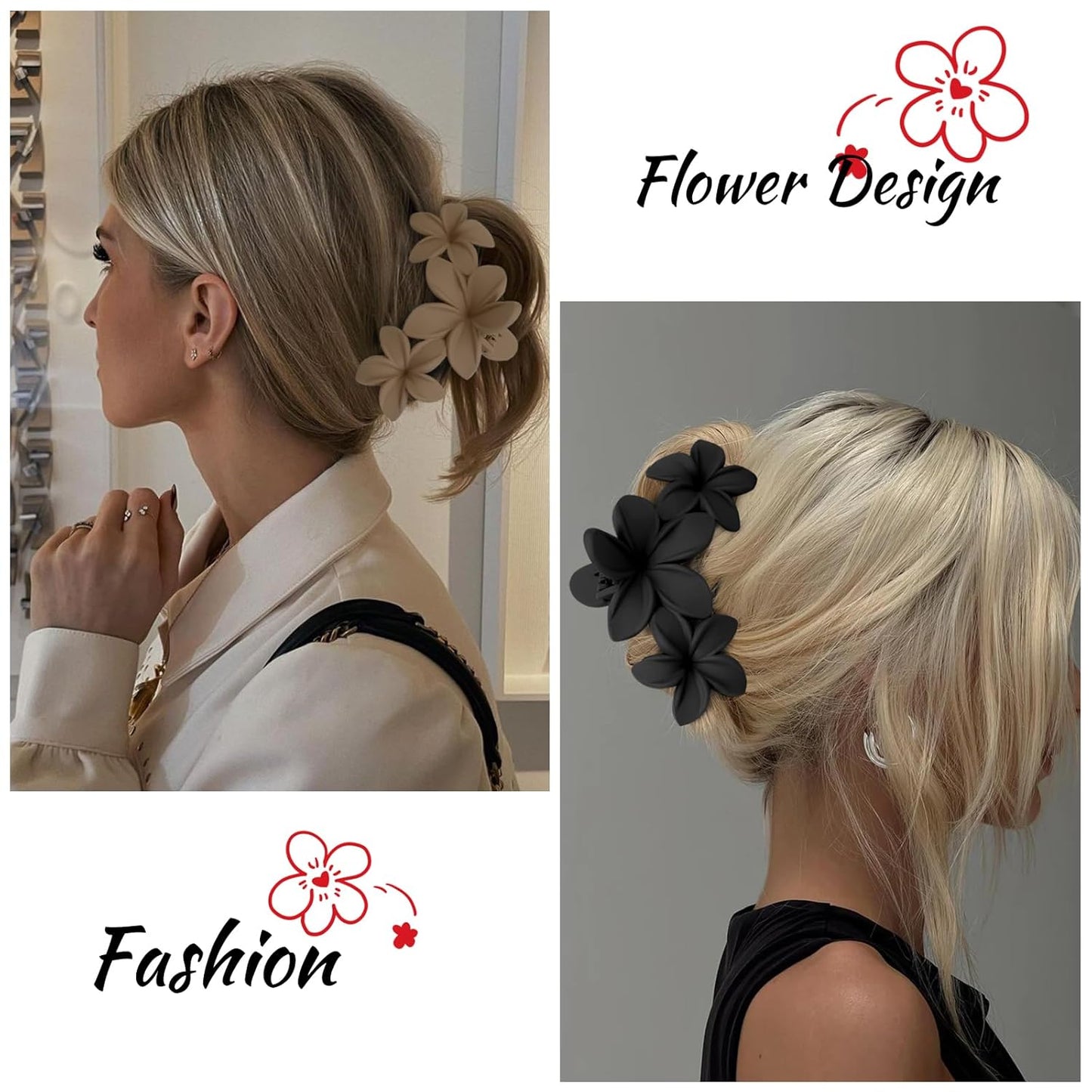 Hawaiian Plumeria Flower Hair Clips for Women Large Matte Claw Clips for Girls Non-Slip Claw Clips for Thick and Thin Hair Strong Hold Beach Hair Accessories 4 PCS