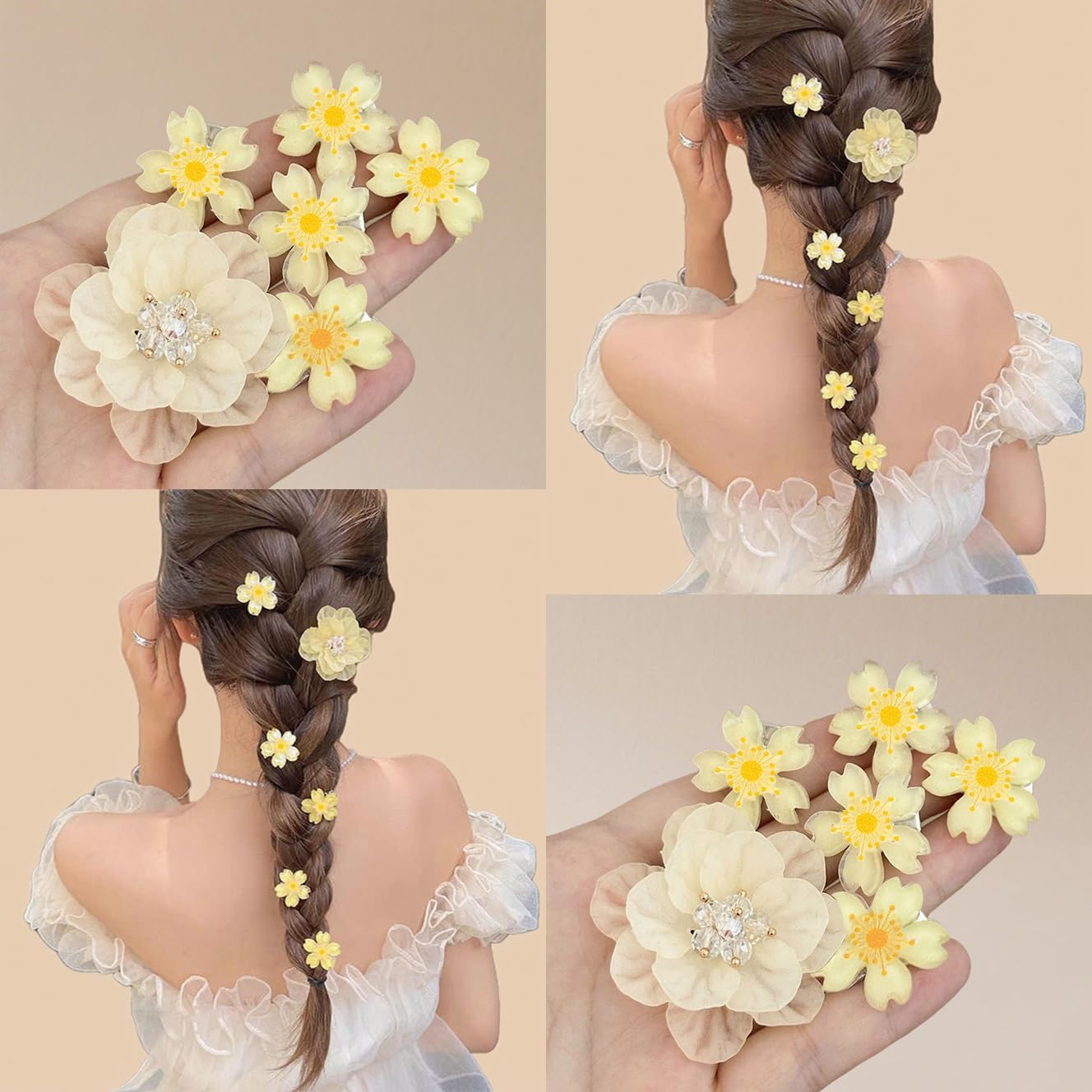 15PCS cherry blossom hair clip & 3PCSCamellia Flower y2k Hair Clips Set - Pink Blue Yellow Hard Floral Barrettes, Dainty Wedding Party Birthday Accessories Cute Flower Hair Clip for Women Girls