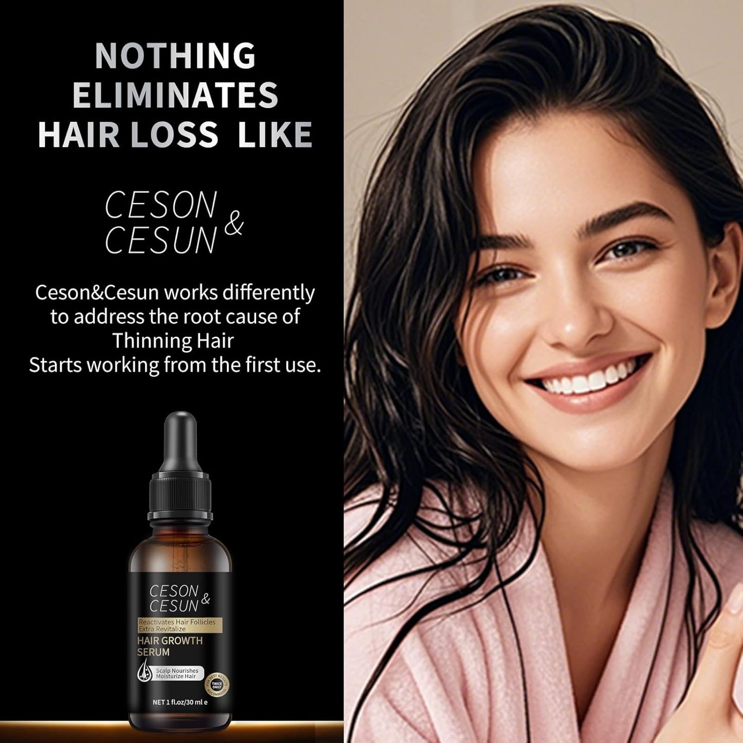 Ceson&Cesun Hair Growth Serum/Scalp Oil - Biotin & Rosemary Castor Oil Treatment for Stronger Thicker Longer Hair, Water-Based – Natural Hair Growth Thickening Treatment for Men & Women