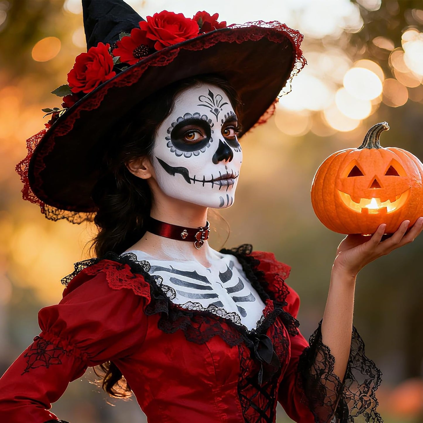 Halloween for Skeleton Makeup Kit, Professional Halloween SFX Makeup Set for Skeleton Costume, Water-Based Face Paint Set with Black White SilverFace Paints, for Cosplay, Costume Party