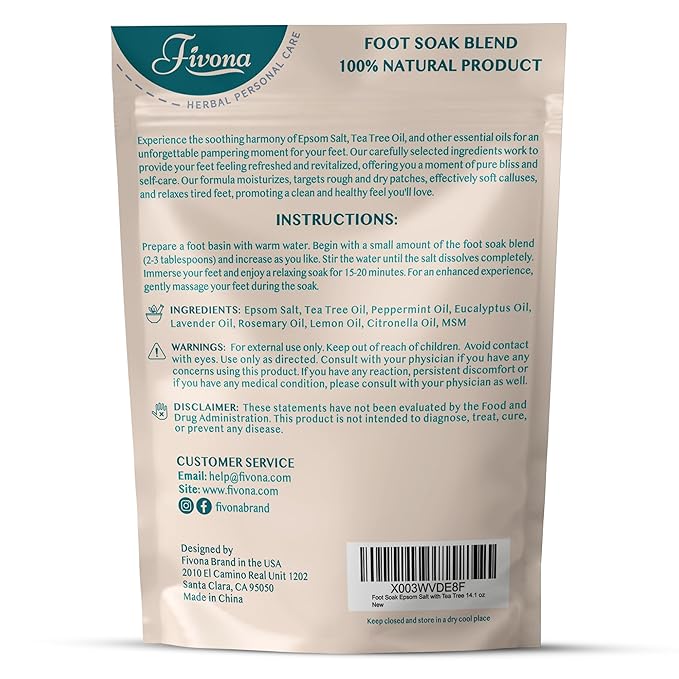 Fivona Foot Care Kit 3 in 1 - Foot Soak Blend with Epsom Salt, Tea Tree and Essential Oils - Collapsible Foot Soak Basin - Dual Action Foot File
