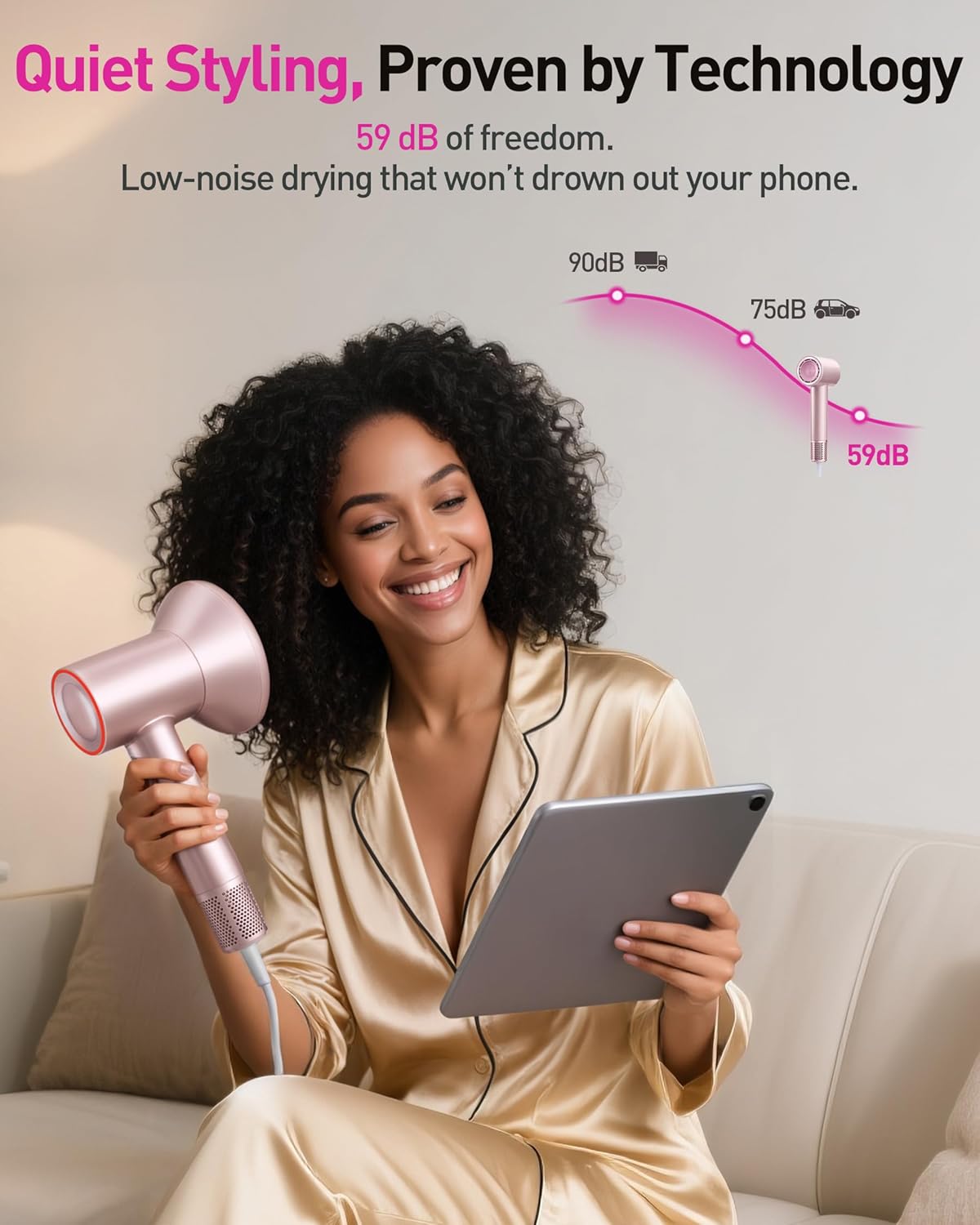 High-Speed Hair Dryer, 160,000 RPM Brushless Motor for Ultra-Fast Drying,500M Ionic Negative for Frizz Reduce, Low Noise Thermo-Control Blow Dryer with Diffuser for Curly Hair Women and Men,Rose Gold