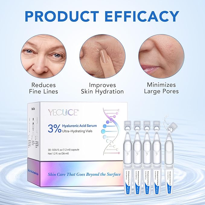Hyaluronic Acid Serum for Face - 3% Pure Hyaluronic Acid, Hydrating Face Serum for Women & Men, Anti-Aging Skin Care for Hydration & Glow (1.2 ML x 30 PCS)